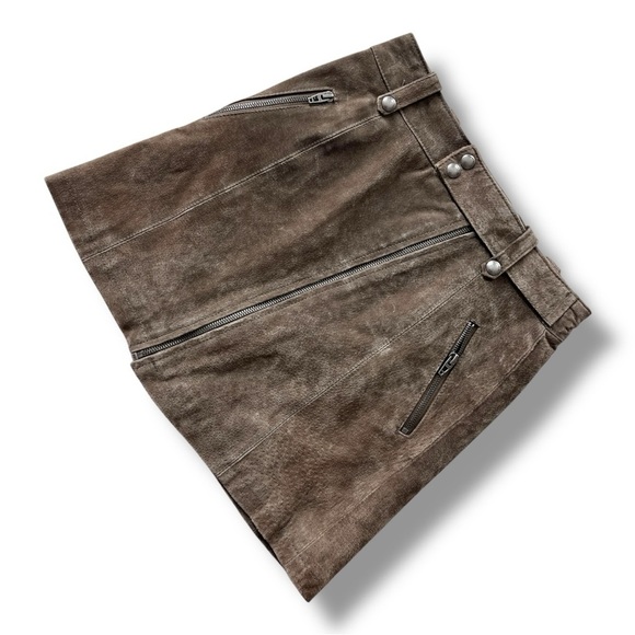 BLANK NYC Run For It Taupe/Olive Asymmetrical Zipper Suede Leather Mini Skirt - Picture 2 of 10